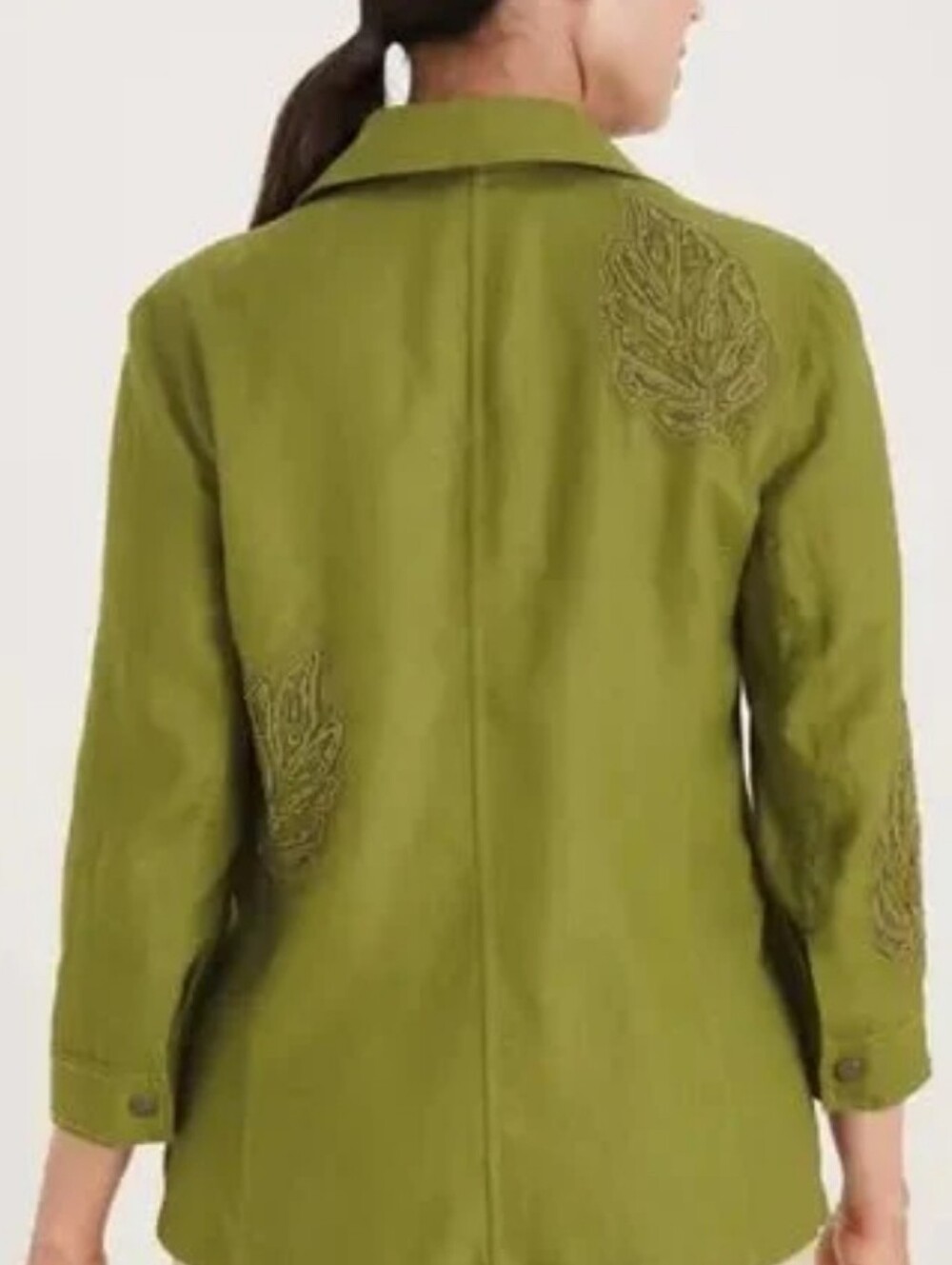 Chico's Linen Olive-Green Utility Jacket with Front Flap Pockets - Picture 4 of 7